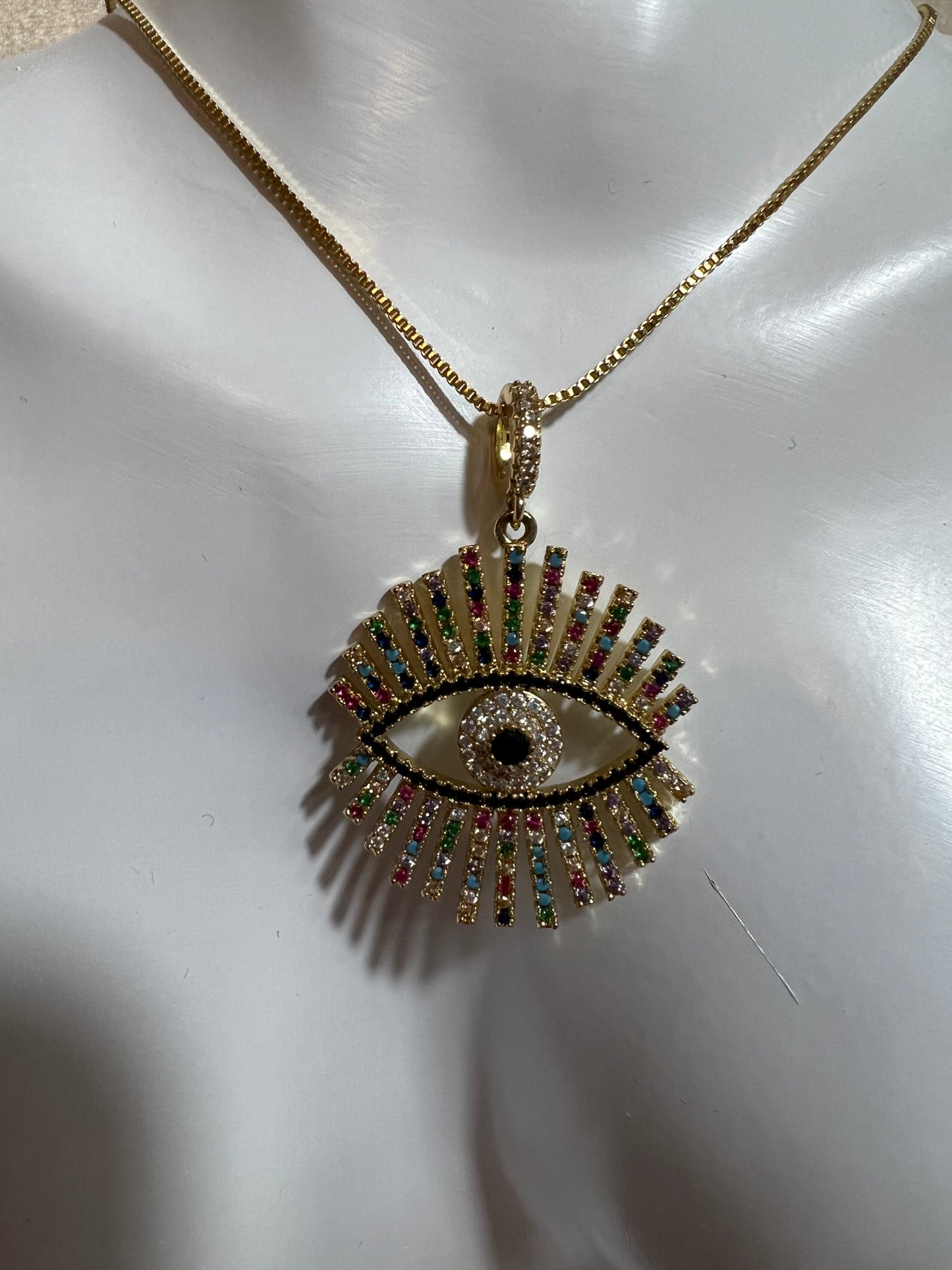 18K Gold Cubic Zirconia Fashion Evil Eye Necklace