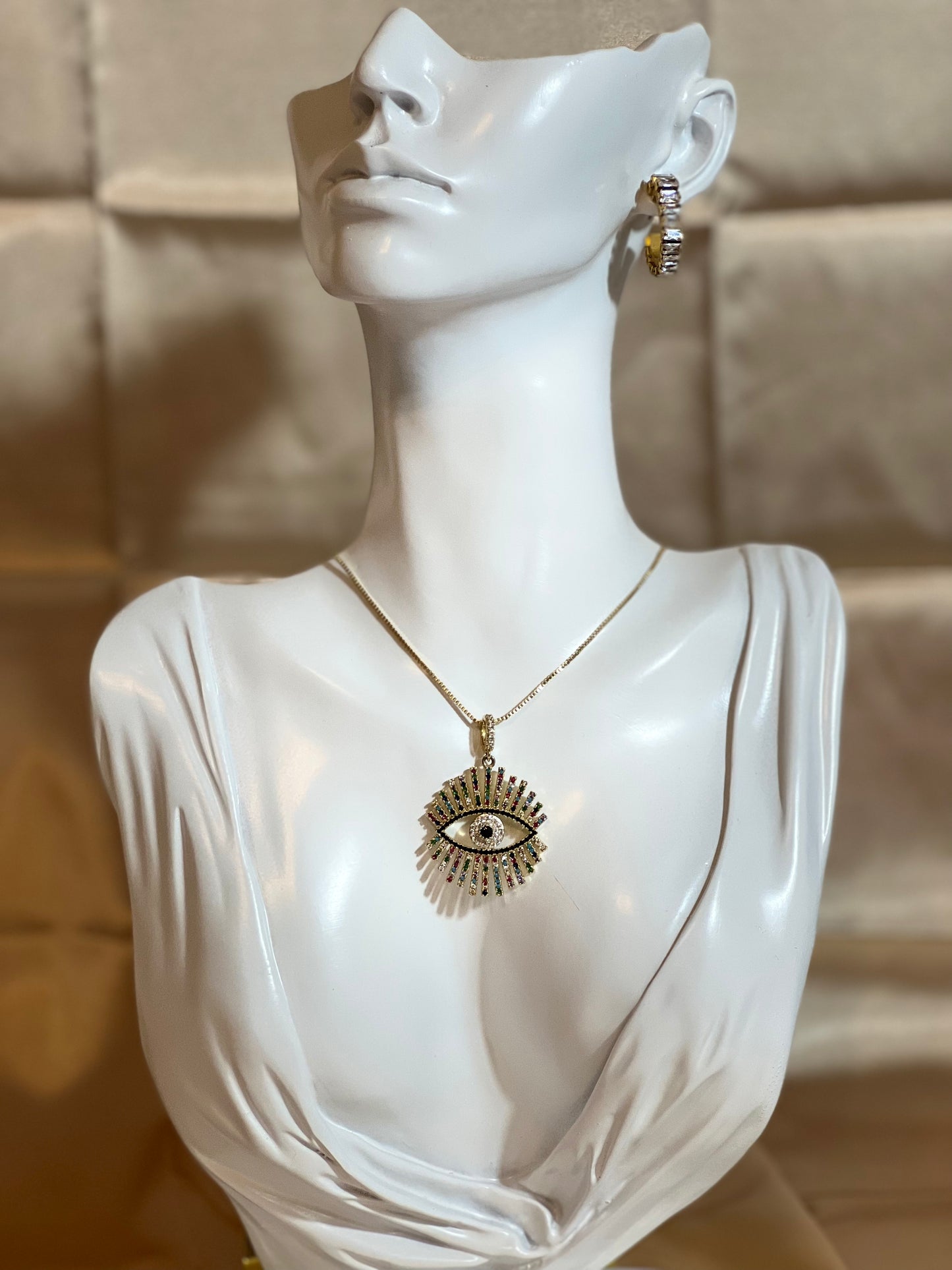 18K Gold Cubic Zirconia Fashion Evil Eye Necklace