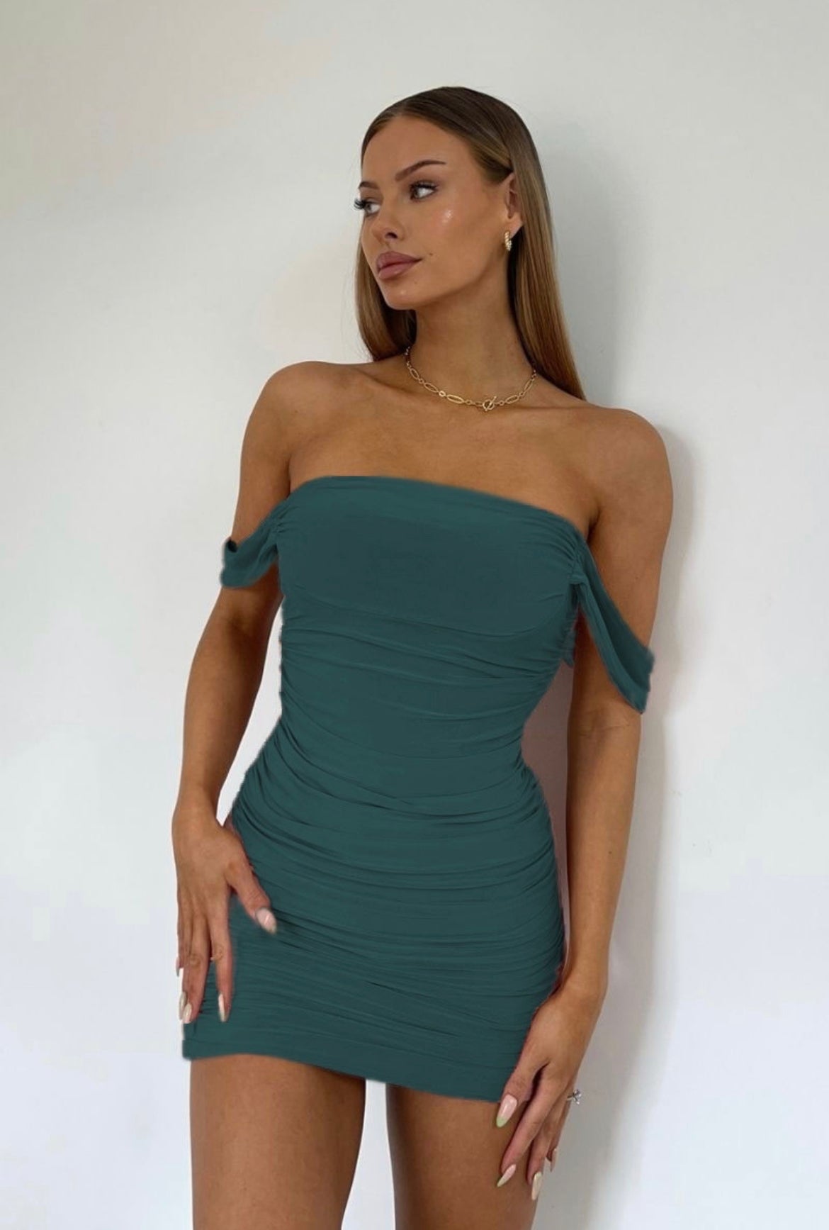 Slinky Draped Sleeve party night Mini dress