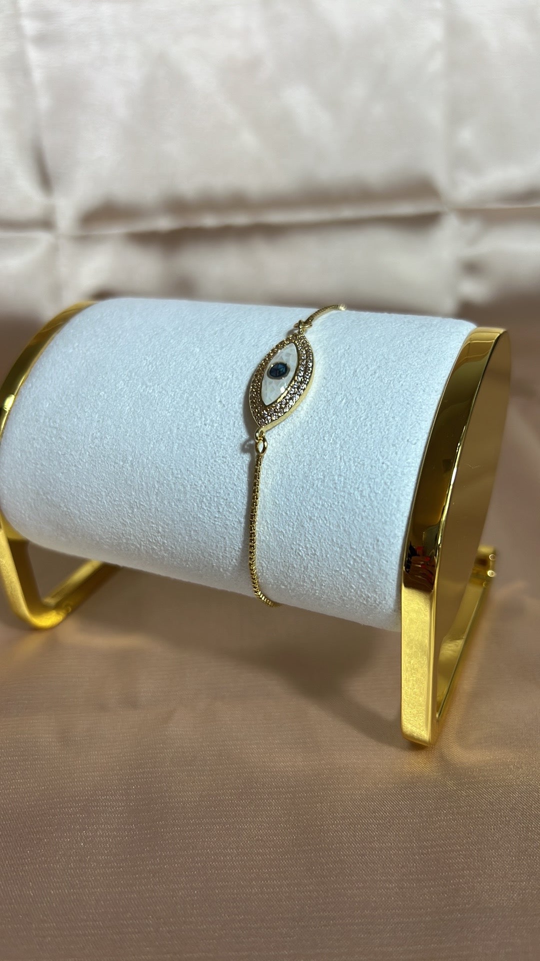 18K Gold Plated Evil Eye white pear bracelet