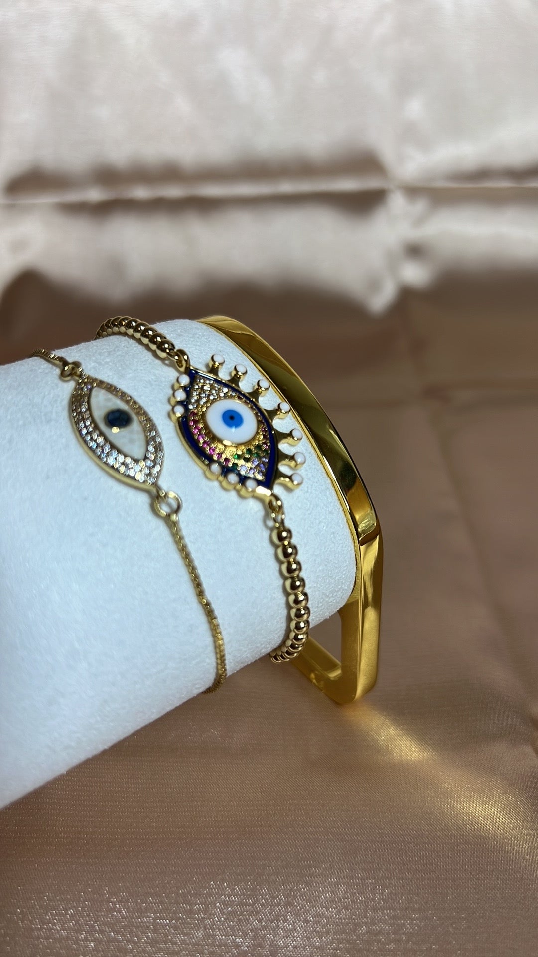 18K Gold Plated Evil Eye white pear bracelet