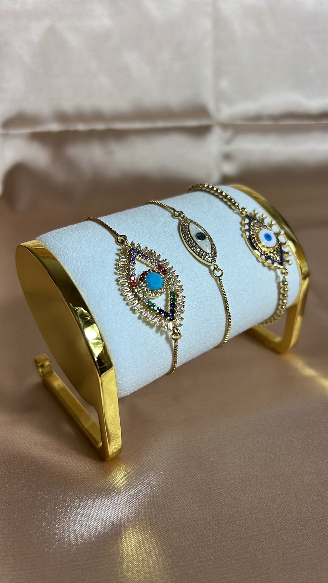 18K Gold Plated Evil Eye white pear bracelet