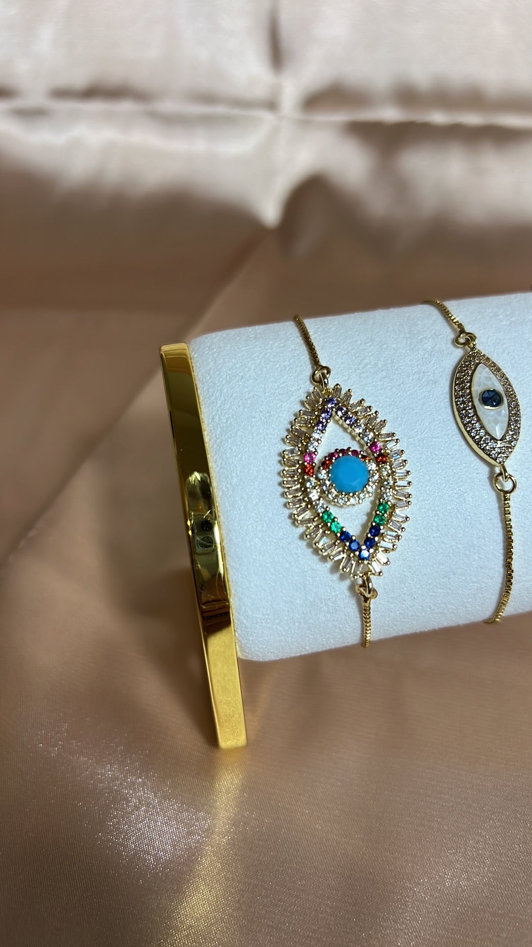 18K Gold Plated Evil Eye white pear bracelet