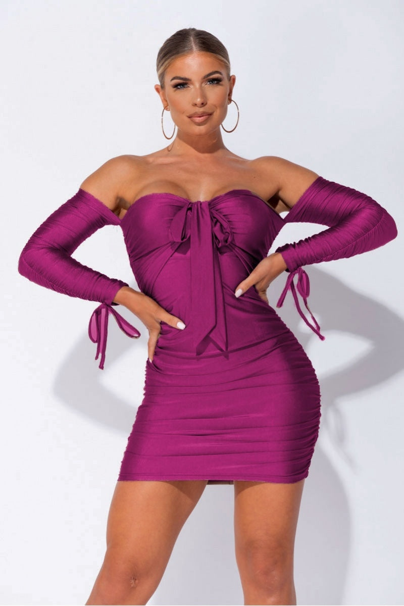 Slinky Cut Out Detail Ruched Bardot Dress