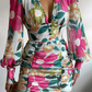 Mint Floral Balloon Long Sleeve Ruched Mini Dress