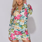 Mint Floral Balloon Long Sleeve Ruched Mini Dress