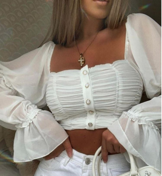 White off the shoulder ruched Detail Top