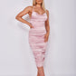 Rose Pink Satin Cowl Neck ruched midi dress