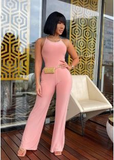 Rose pink Slinky Cross strap Jumpsuit