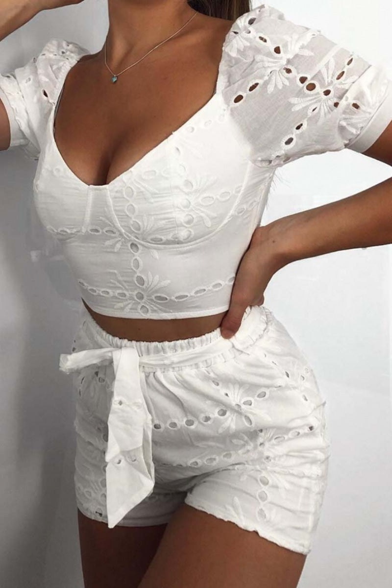 2 piece white set with shorts